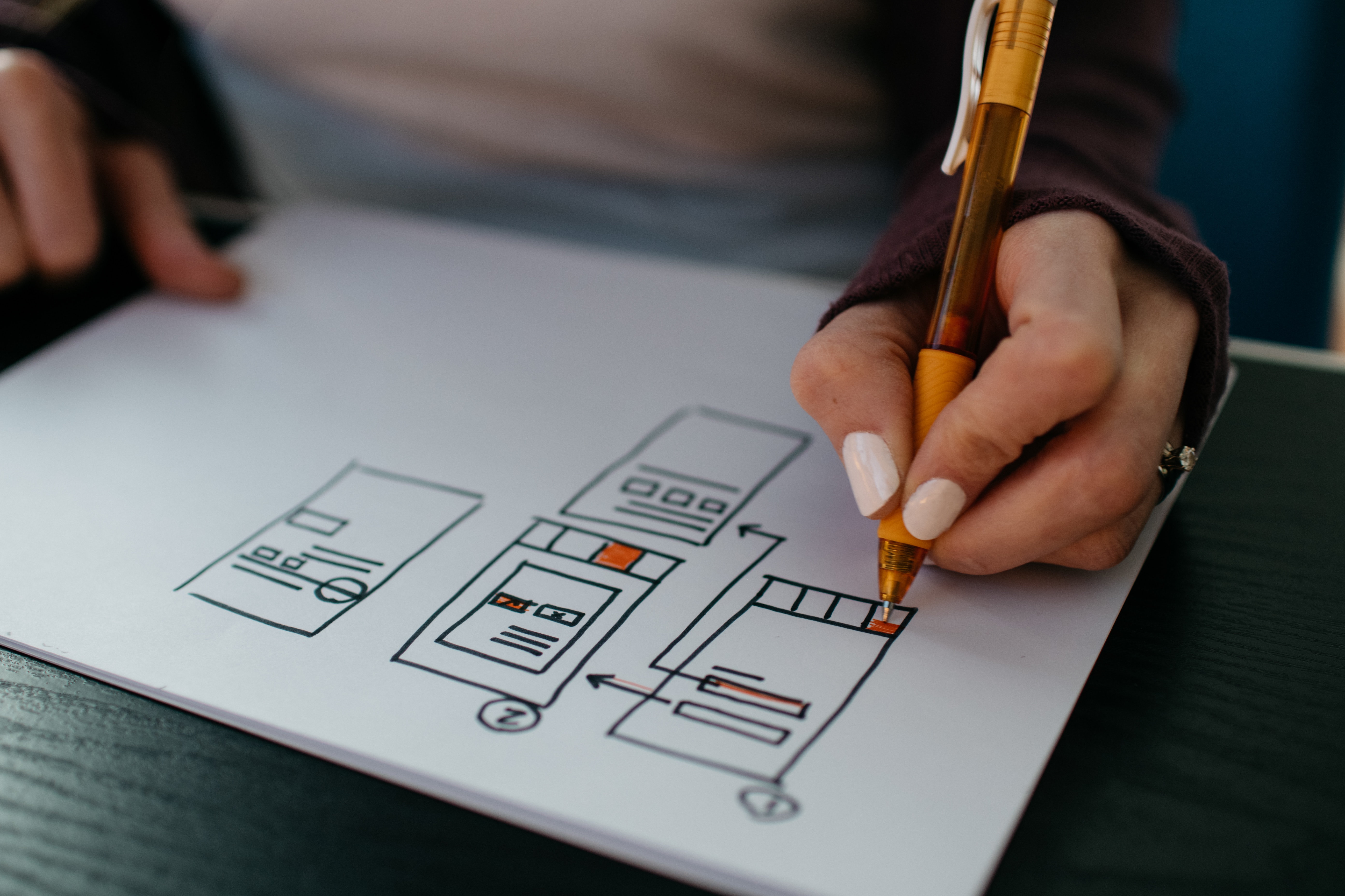 UX designer's hand sketching a wireframe